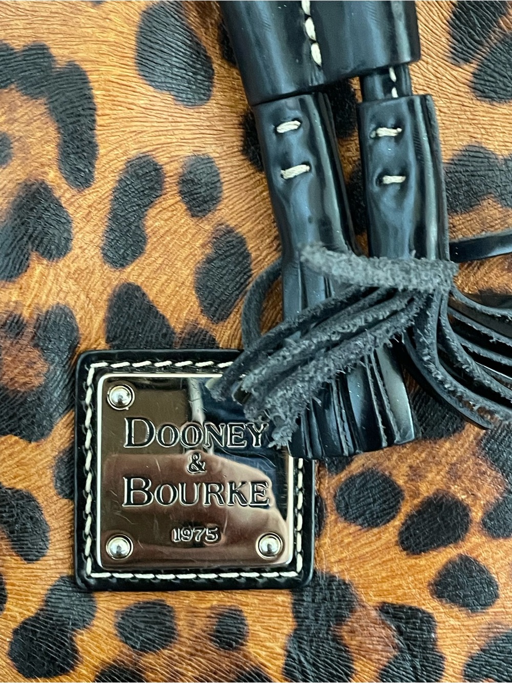 Dooney & Bourke Leopard Print Drawstring Shoulder Bag - Brown and Black - Picture 2 of 15